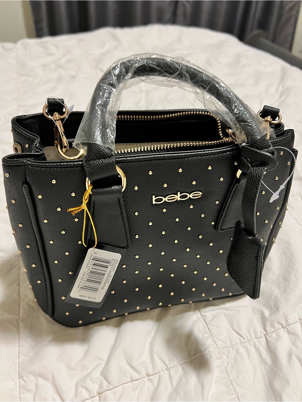 bebe Black Studded Top-Handle Satchel with Gold Hardware - Picture 10 of 10